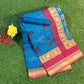 Blue and red printed cotton saree