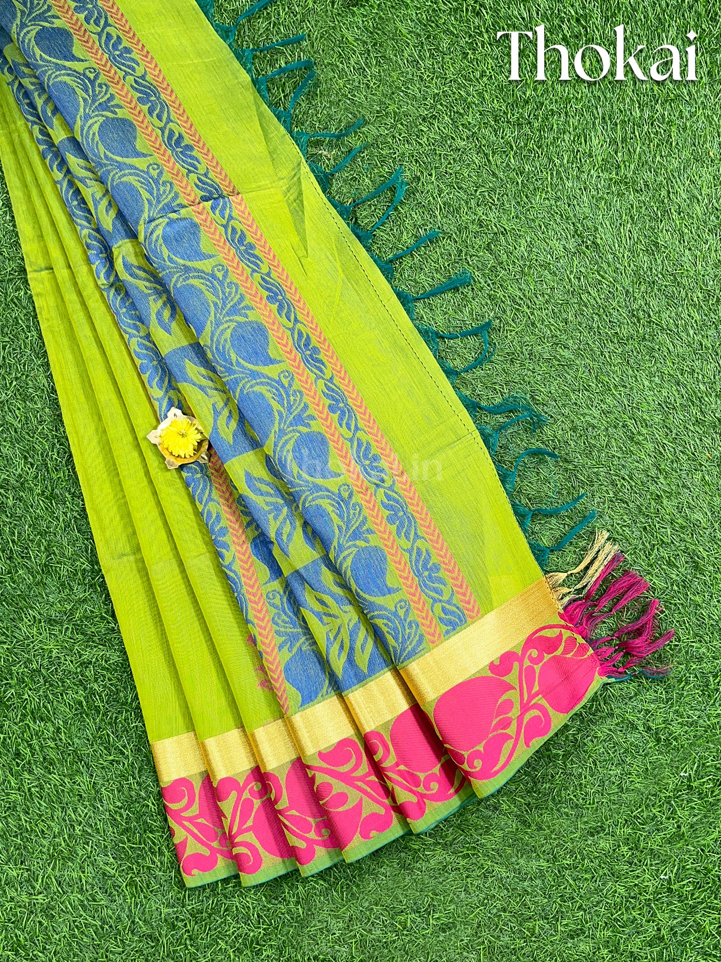 Green chanderi silk cotton saree