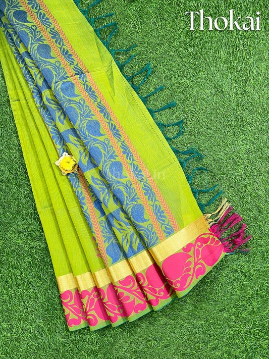 Green chanderi silk cotton saree