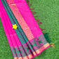 Pink and turquoise chanderi silk cotton saree