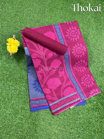 Beet red printed cotton saree