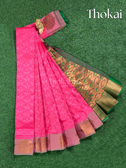 Dual shade of pink and green semi silk saree