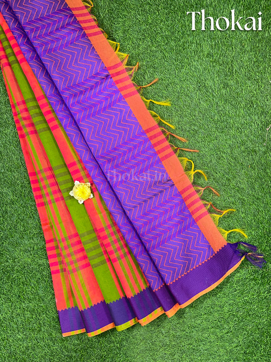 Violet and pink chanderi silk cotton saree