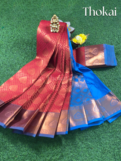 Maroon and blue kanchipuram silk saree