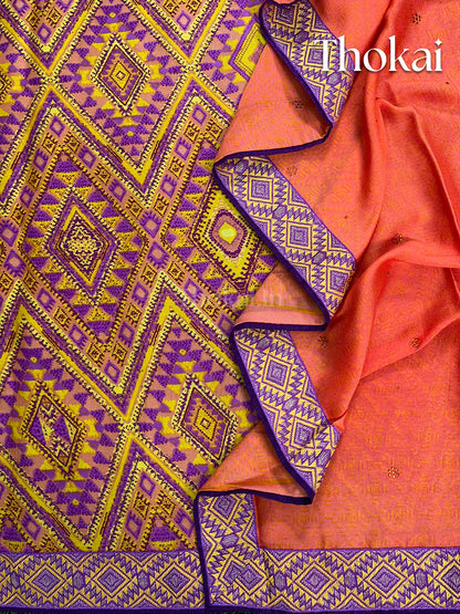 Peach orange and violet georgette saree