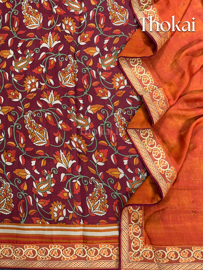 Maroon and orange georgette saree