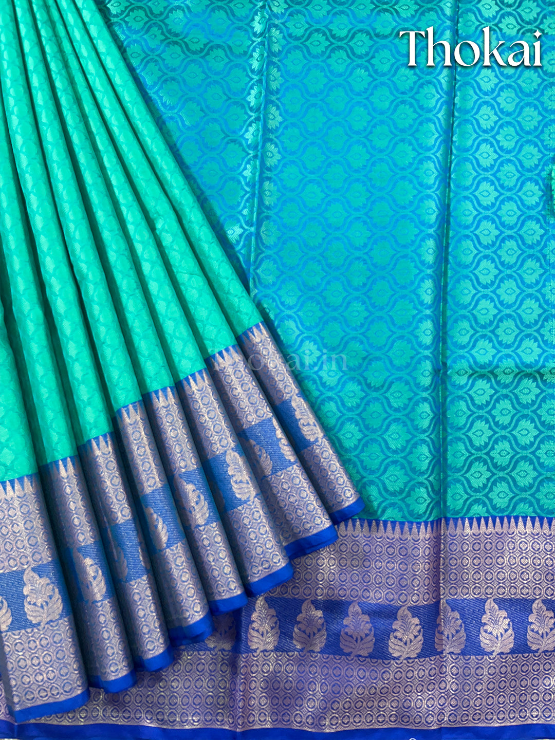 Dual color of turquoise banarasi kora muslin saree