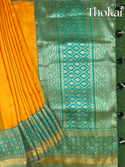 Yellow raw silk saree