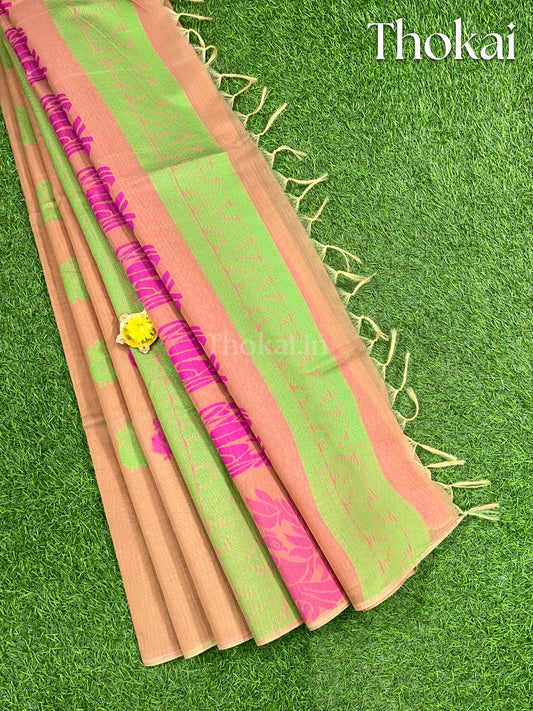 Peach chanderi silk cotton saree