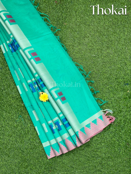 Turquoise chanderi silk cotton saree