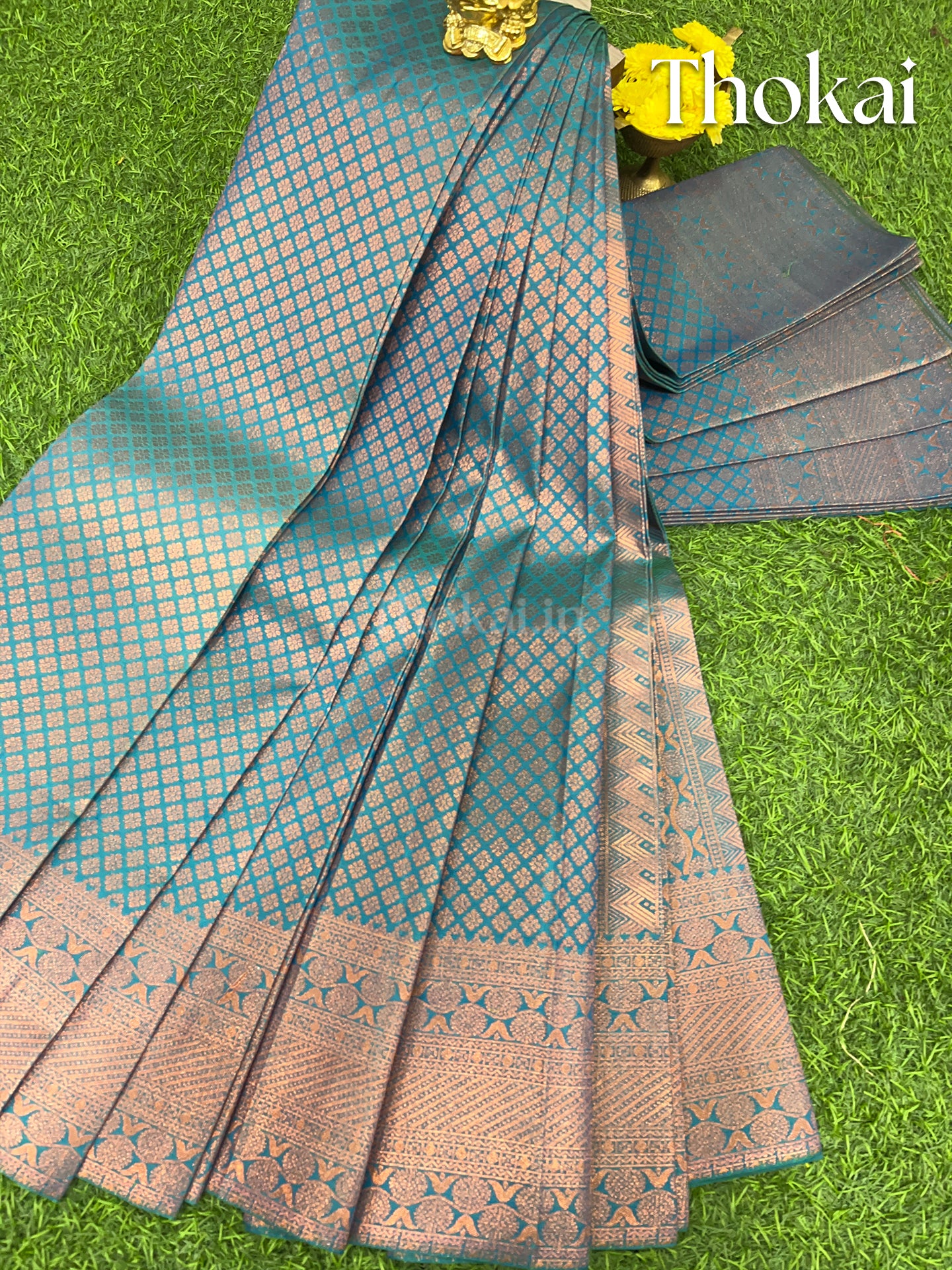 Turquoise kanchipuram silk saree