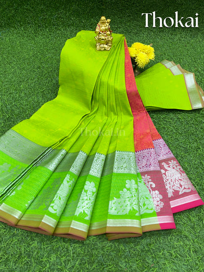 Green and red semi silk saree