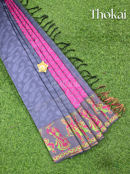 Grey chanderi silk cotton saree