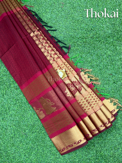 Maroon chanderi silk cotton saree