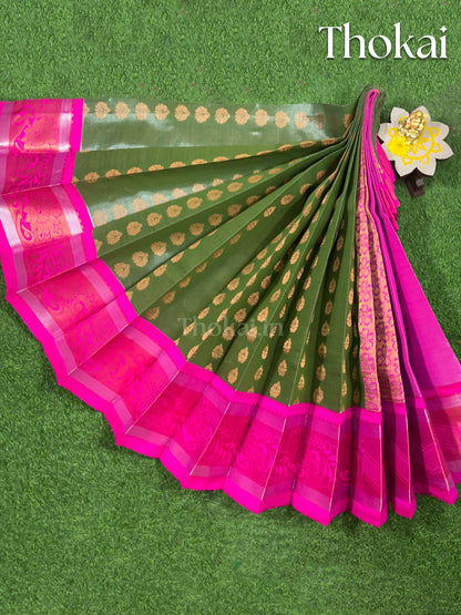 Green and pink tissue semi silk saree