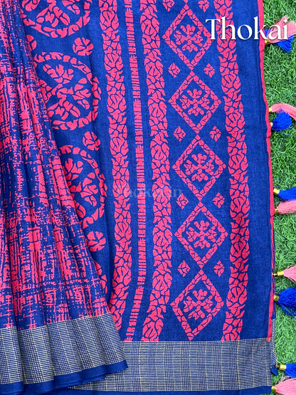 Blue and pink digital print saree