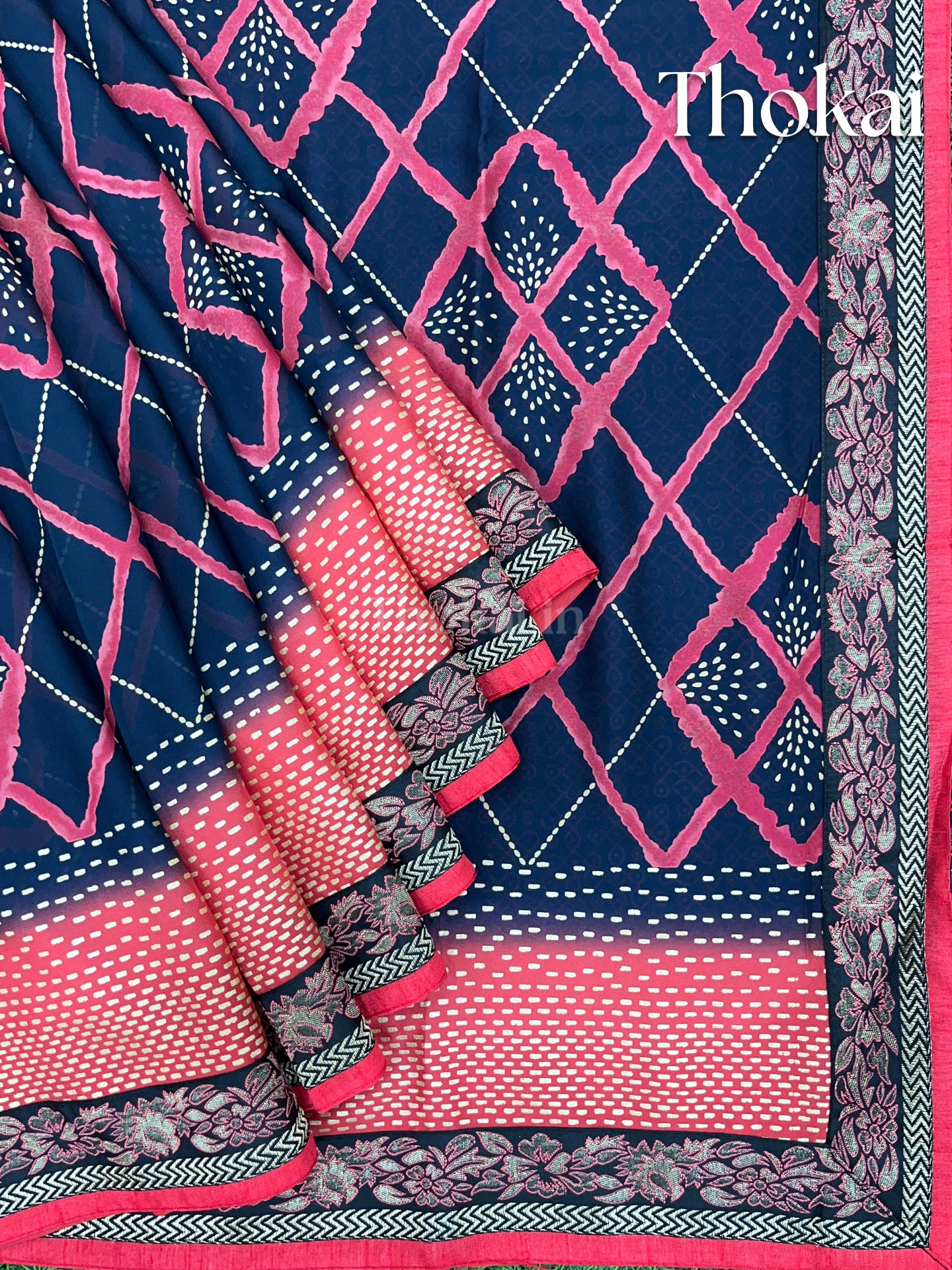 Dark blue and pink georgette saree