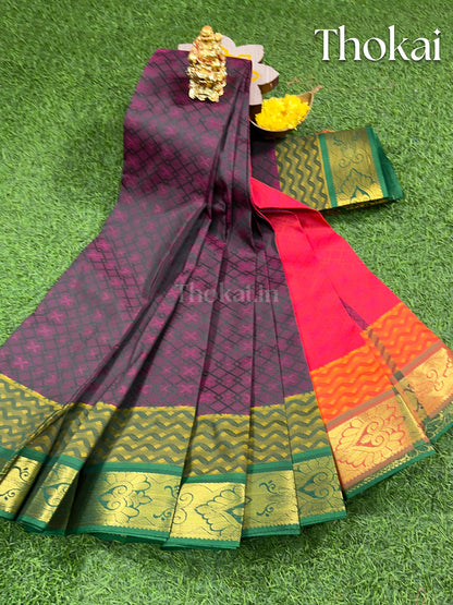 Beet red and dark pink semi silk saree