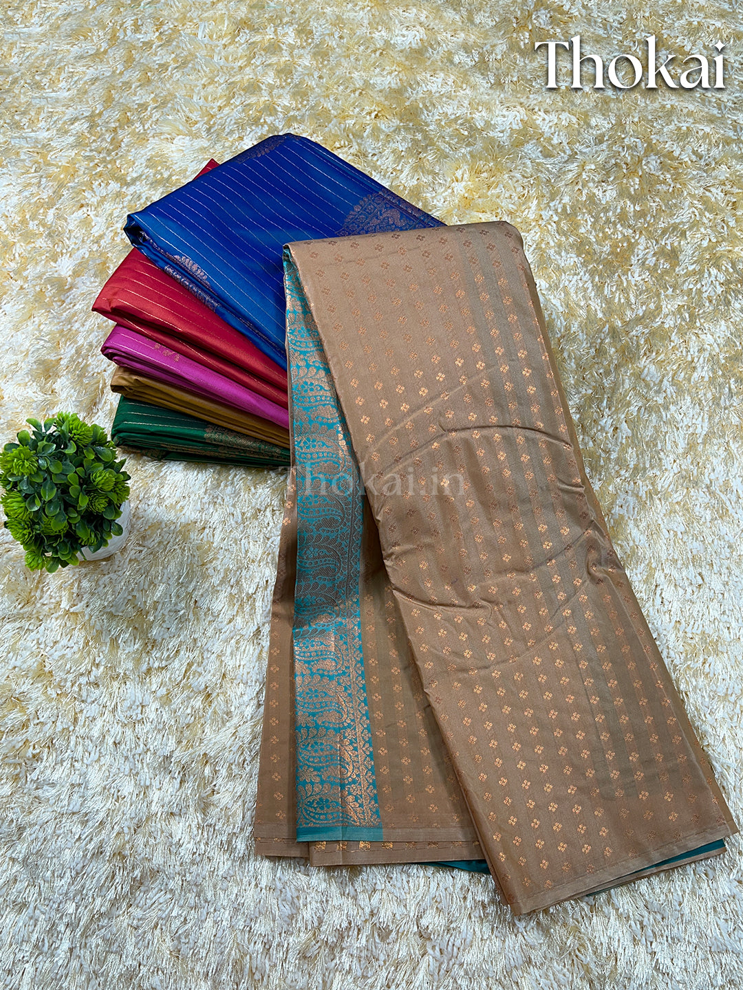 Sandal kanchipuram soft silk saree