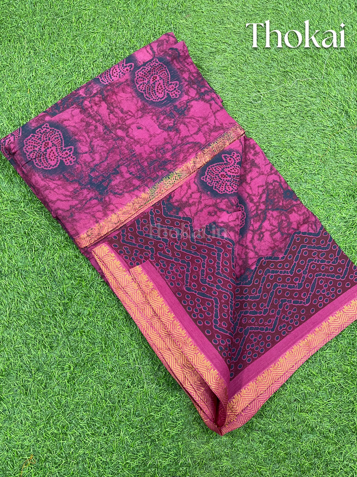 Purple thokai sungudi cotton saree