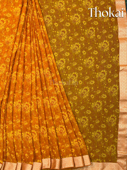 Mustard yellow georgette saree