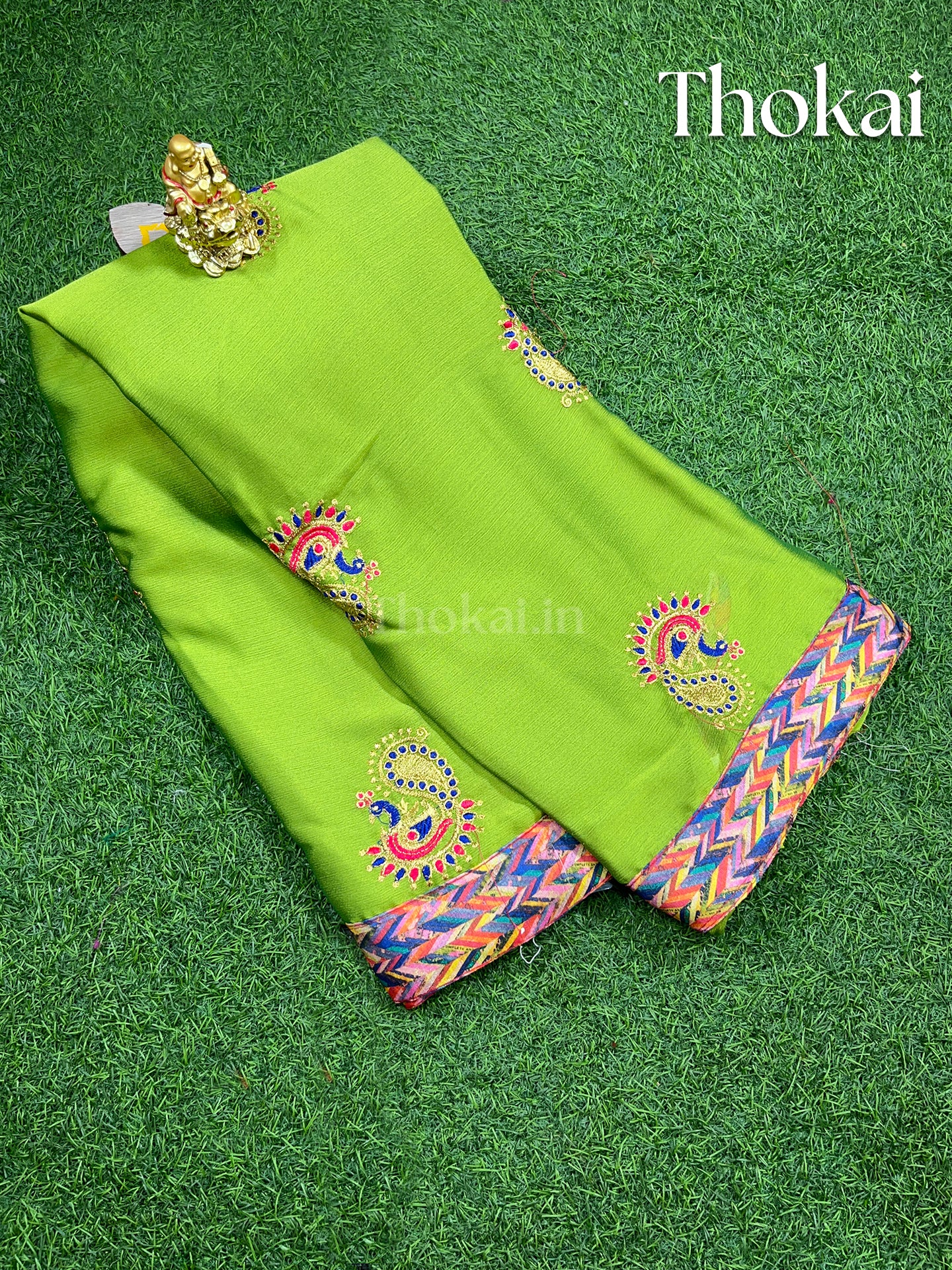 Green embroidery saree