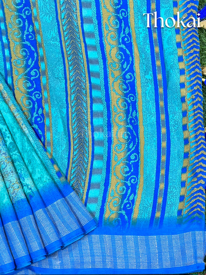 Dual shade of blue digital print saree