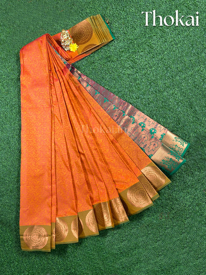 Dual shade of orange and green semi silk saree