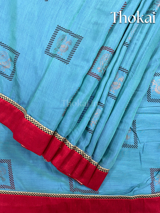 Blue rich linen saree