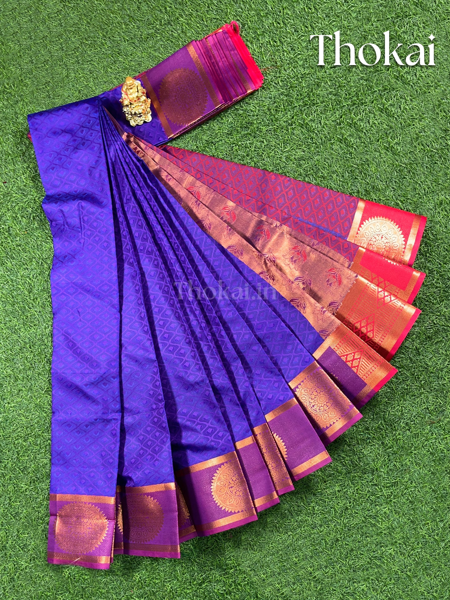 Dual shade of royal blue and beet red semi silk saree