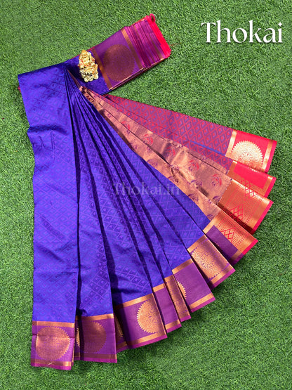 Dual shade of royal blue and beet red semi silk saree