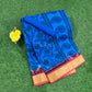 Blue and red printed cotton saree