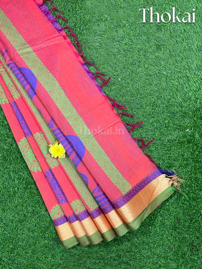 Tomato red chanderi silk cotton saree