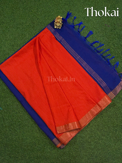 Orange and blue magizham semi linen silk saree