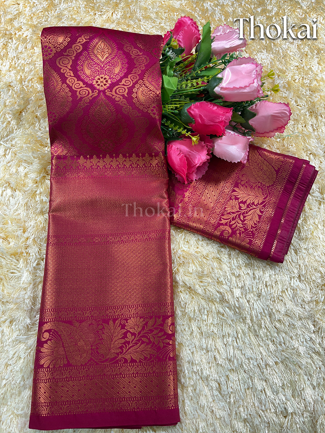 Dual color of pink kanchipuram silk saree