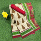 Milky white and maroon printed cotton saree