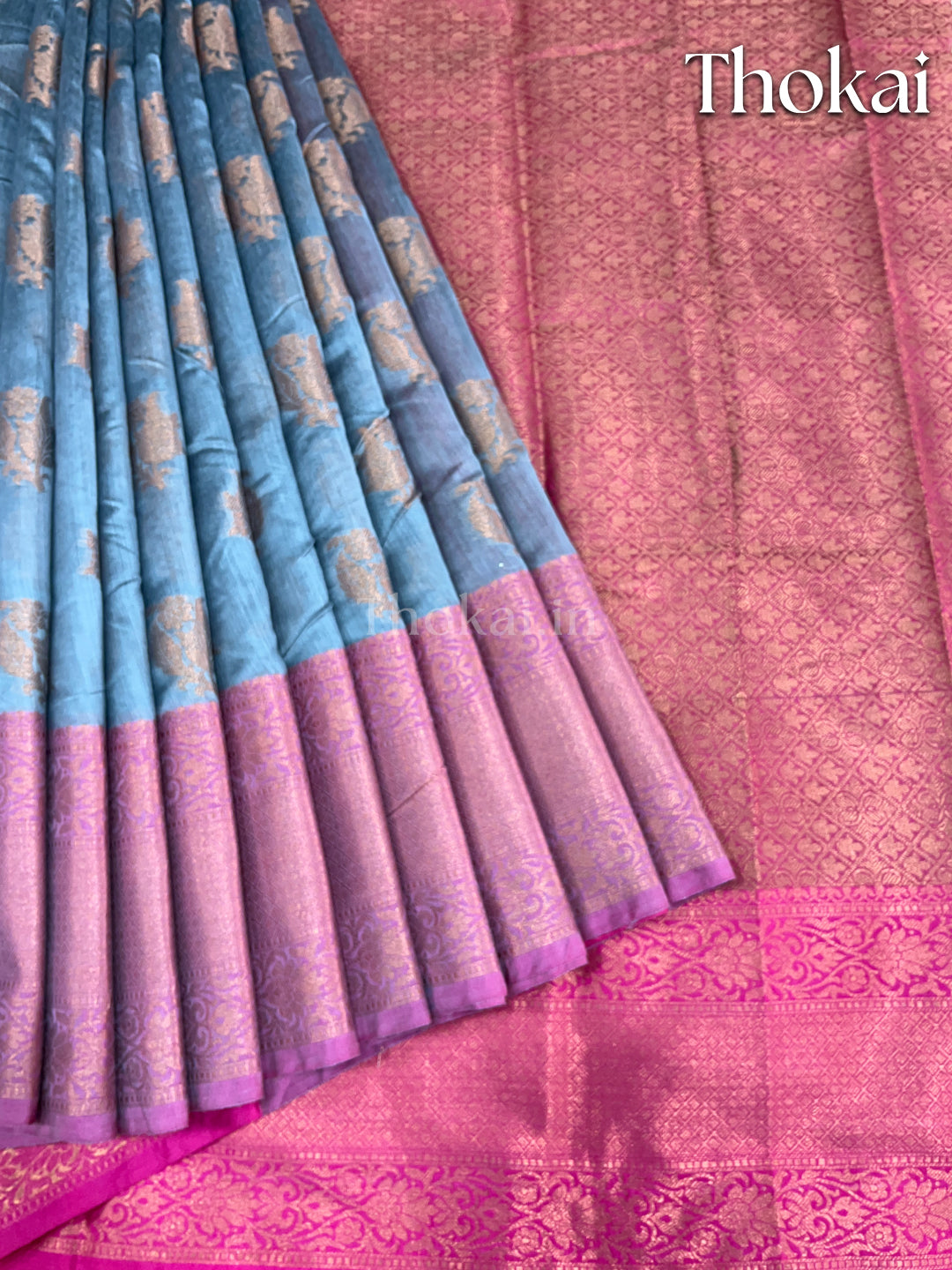 Dual color of blue banarasi chanderi cotton saree