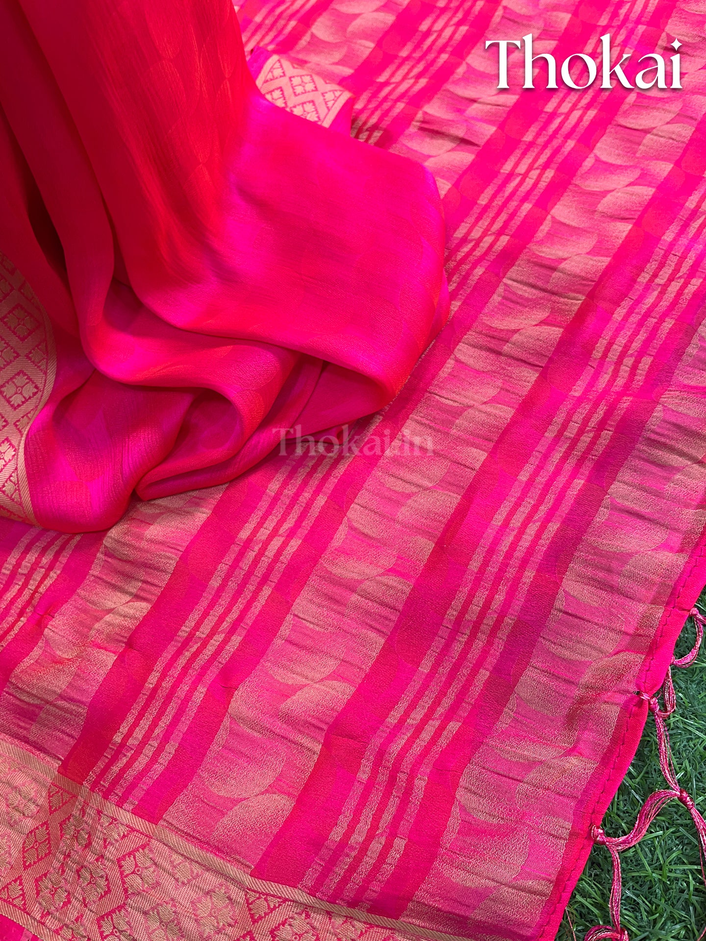 Dual shade of pink mysore crepe semi silk saree