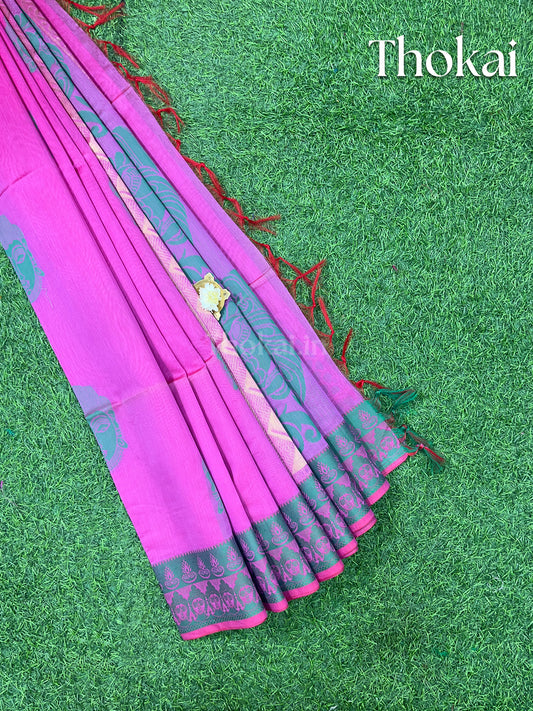 Pink chanderi silk cotton saree