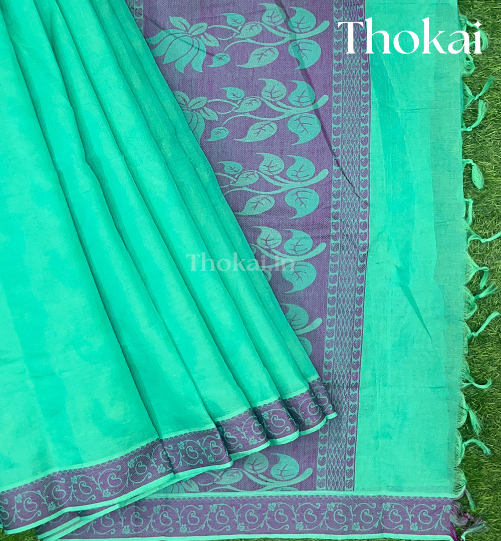 Green and violet pure rich cotton saree