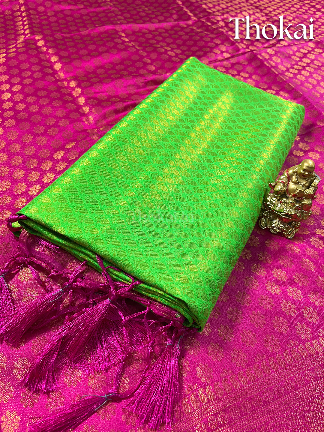 Green and pink banaras soft silk saree