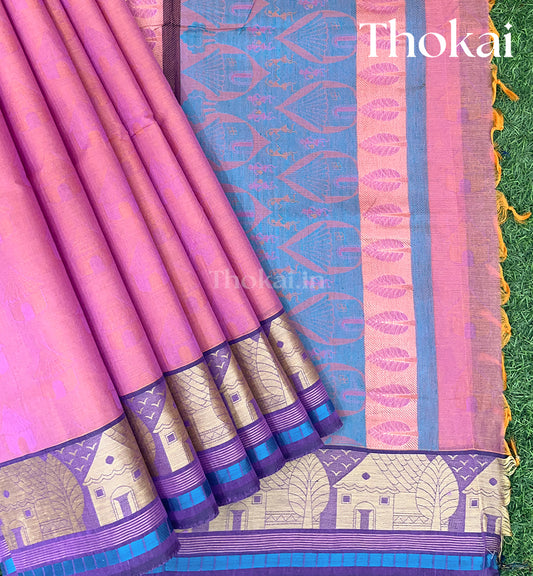 Pink and violet pure rich cotton saree