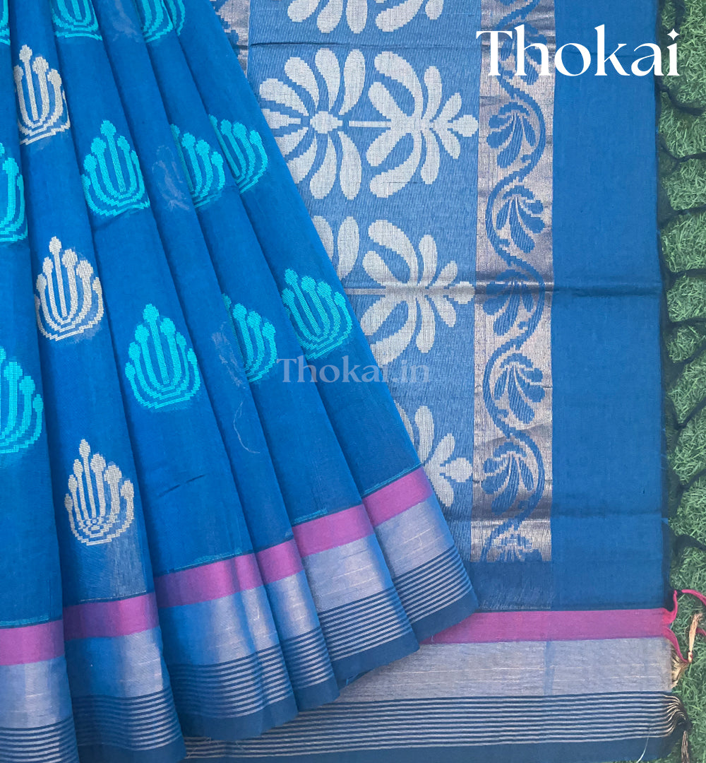 Peacock blue and blue pure rich cotton saree