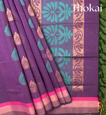 Deep violet and blue pure rich cotton saree