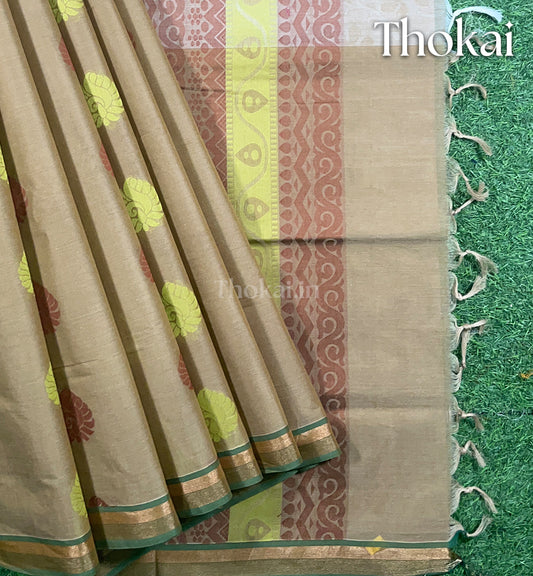 Dual khaki shade pure rich cotton saree