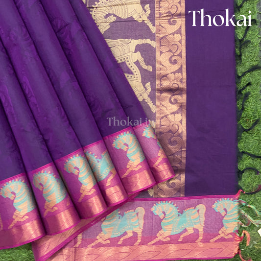 Deep violet pure rich cotton saree