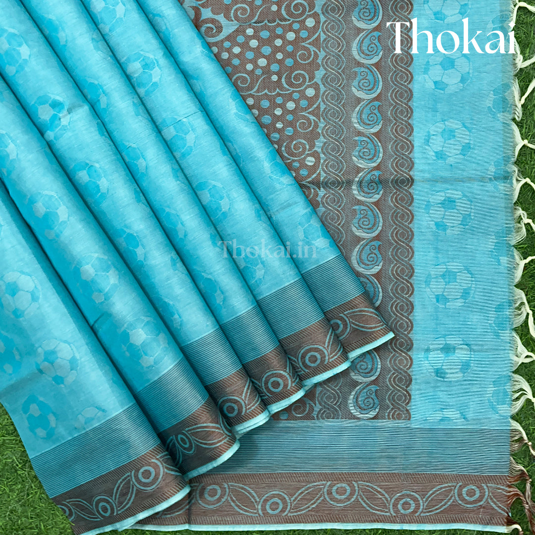 Blue and brown shade pure rich cotton saree
