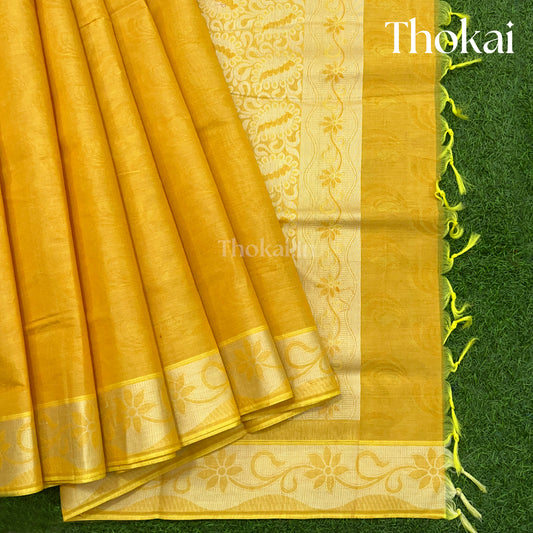 Yellow and gold shade pure rich cotton saree