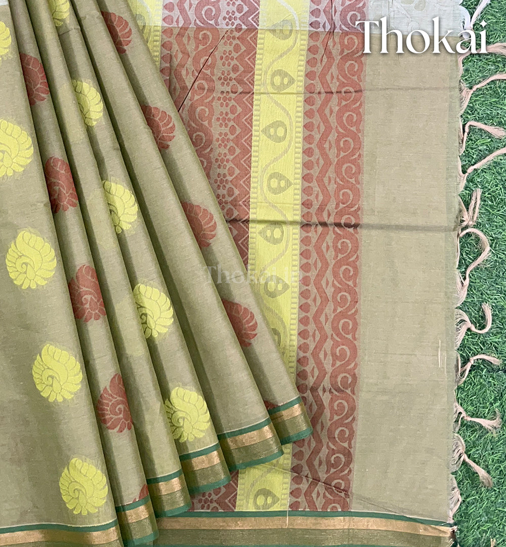 Dual green shade pure rich cotton saree