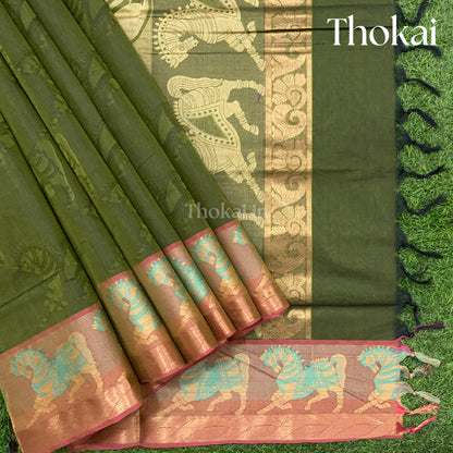 Double green shade pure rich cotton saree